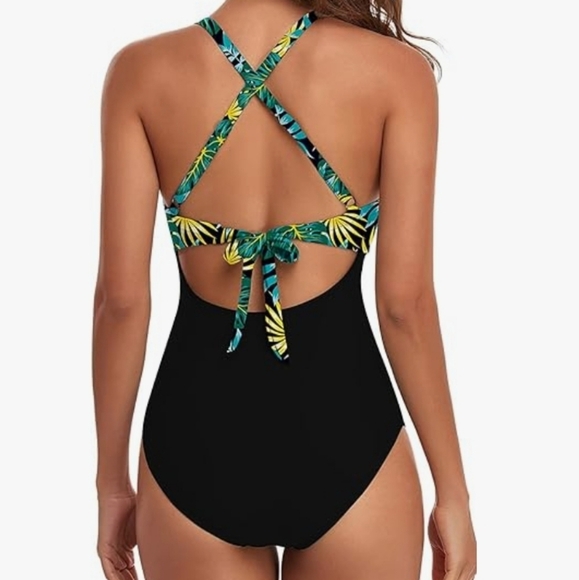 Eomenie‎ Floral Swimsuit Tummy Control Cutout High Waisted sz L NWOT - Picture 3 of 8